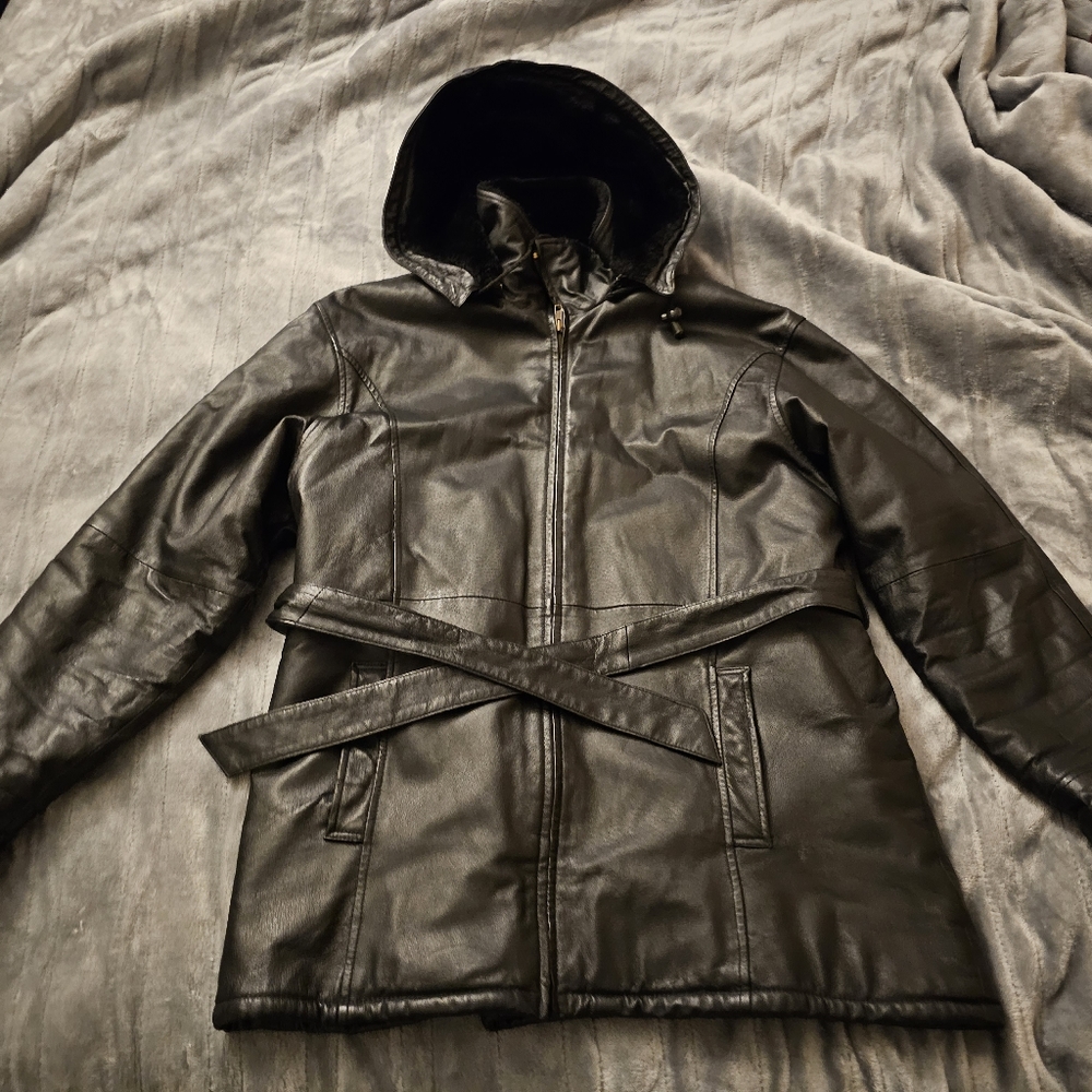 Leather winter coat